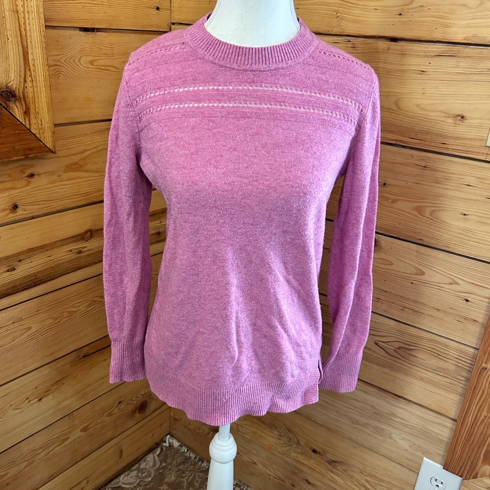 LOFT Rose Pink Knit Wool‎ Pullover Eyelet Detail Bubblegum Barbie Womens Medium